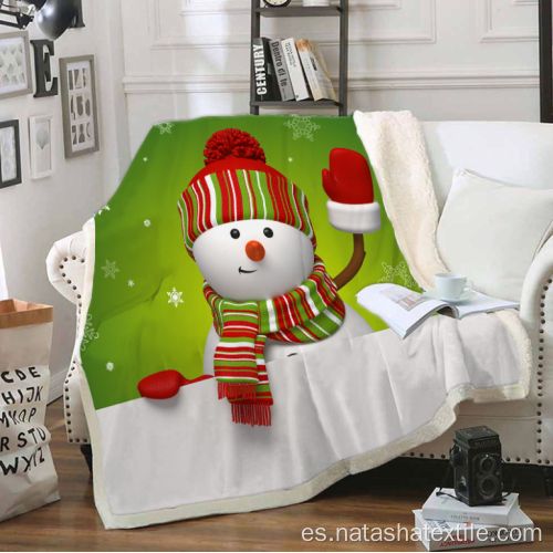 Manta de felpa de cristal con patrón de muñeco de nieve navideño